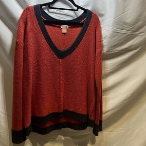 Pink Pineapple Coral Cashmere Sweater with Navy Accents